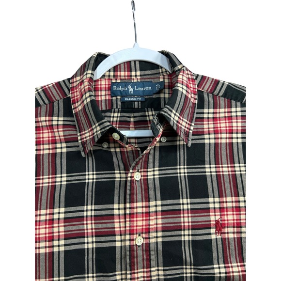 Ralph Lauren Classic Fit Mens Plaid Long Sleeve Button Down Shirt Red Black, Lg - Picture 3 of 11